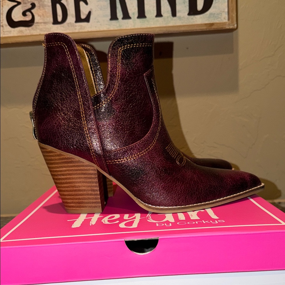 Corkys Hey Girl Smoke Show Ankle Booties in Wine - Picture 5 of 7